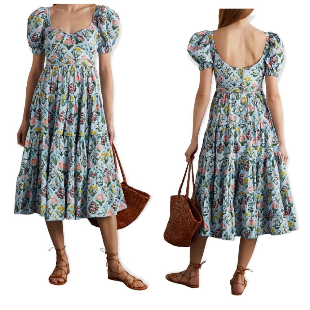 Agua By Agua Bendita Palmera Magdalena Day Cotton Midi Dress‎ W/Garment Bag, nwt